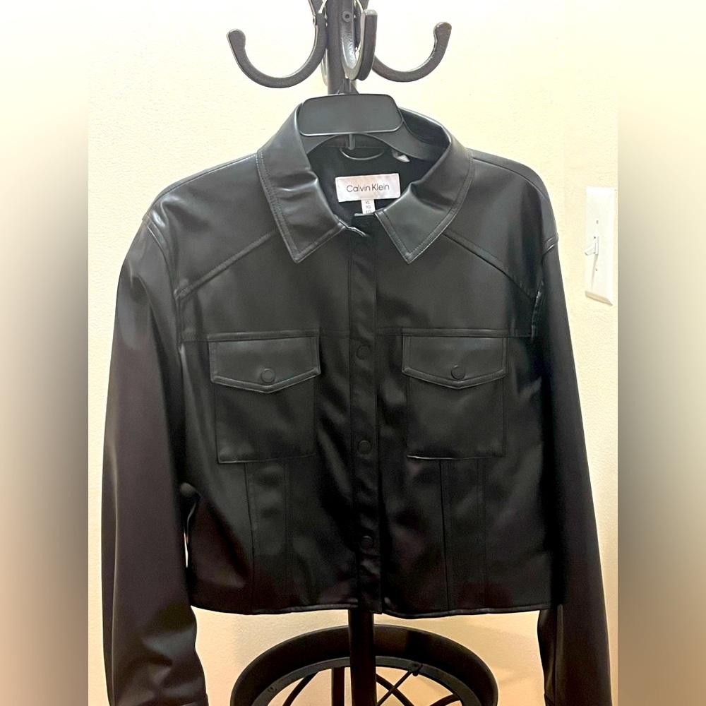 Calvin Klein Faux leather ladies denim styled jacket worn 2x excellent condition